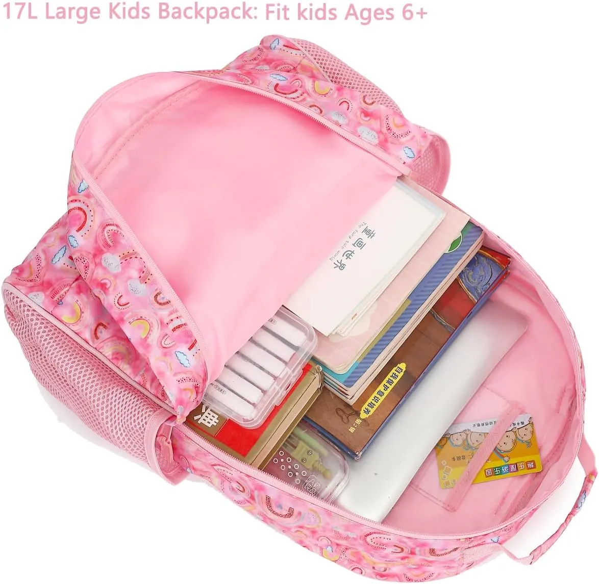 FlowFly Kids Backpack for Toddler Boys Girls, Simple Lightweight Bookbag for Daycare Kindergarten Elementary School Travel, Small Modern Bag (Large),Rainbow