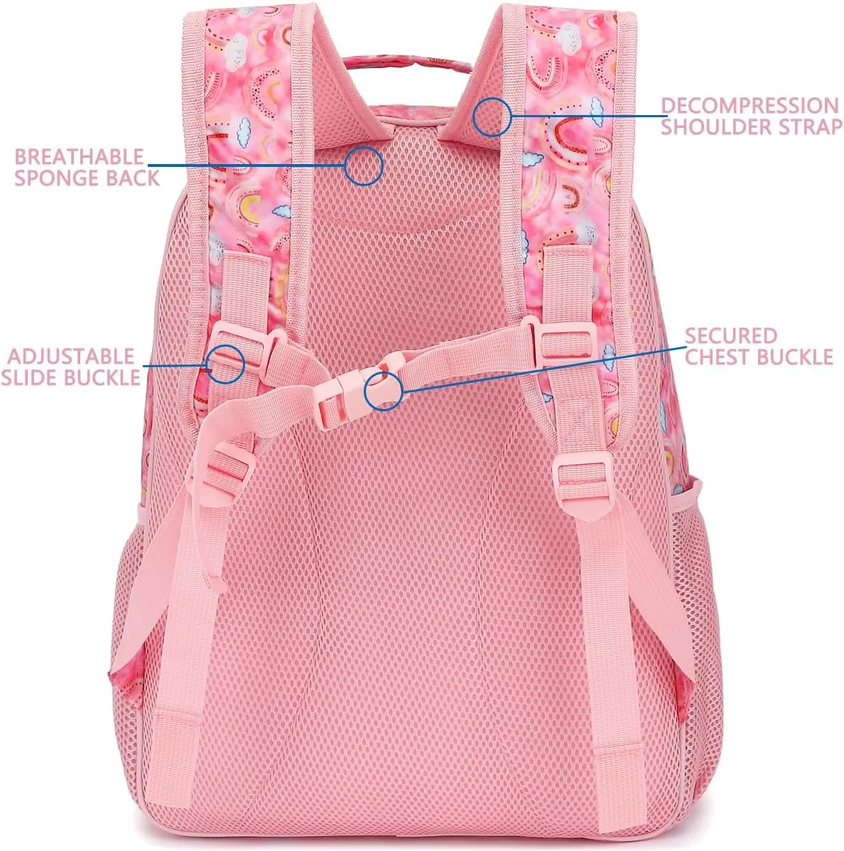FlowFly Kids Backpack for Toddler Boys Girls, Simple Lightweight Bookbag for Daycare Kindergarten Elementary School Travel, Small Modern Bag (Large),Rainbow