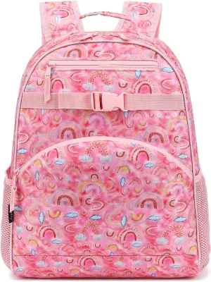 FlowFly Kids Backpack for Toddler Boys Girls, Simple Lightweight Bookbag for Daycare Kindergarten Elementary School Travel, Small Modern Bag (Large),Rainbow
