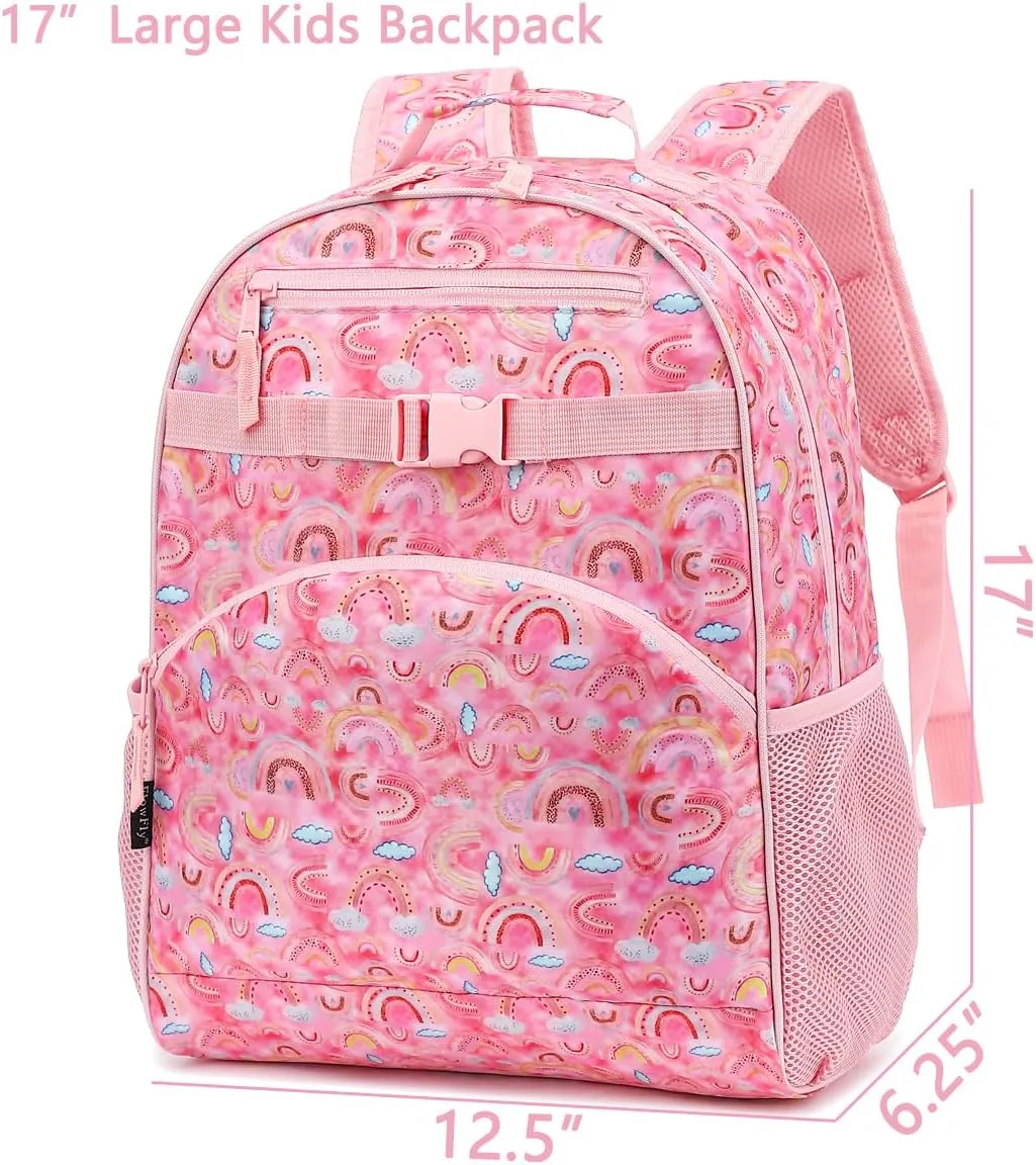 FlowFly Kids Backpack for Toddler Boys Girls, Simple Lightweight Bookbag for Daycare Kindergarten Elementary School Travel, Small Modern Bag (Large),Rainbow
