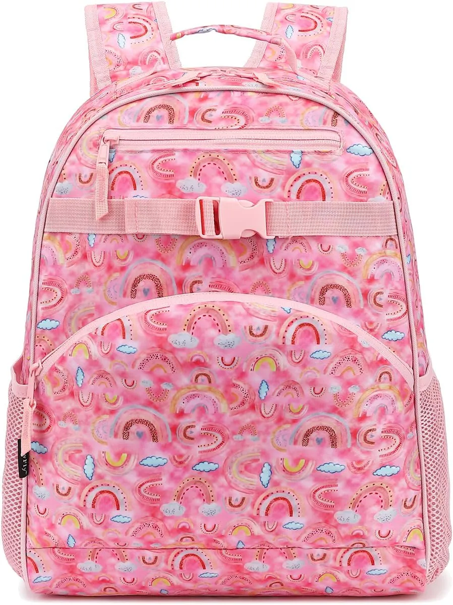 FlowFly Kids Backpack for Toddler Boys Girls, Simple Lightweight Bookbag for Daycare Kindergarten Elementary School Travel, Small Modern Bag (Large),Rainbow