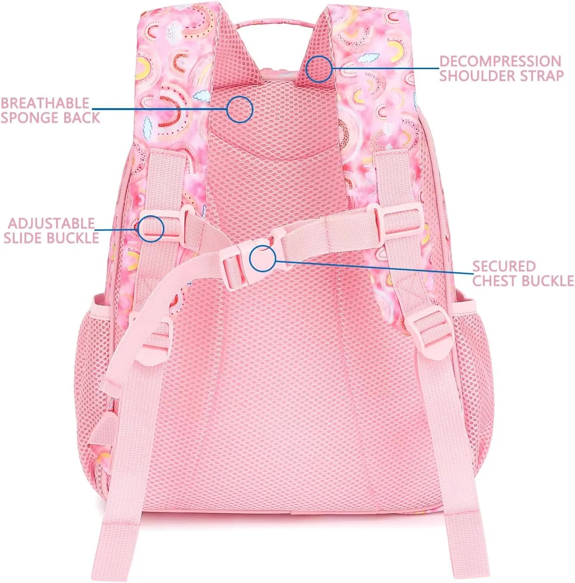 FlowFly Kids Backpack for Toddler Boys Girls, Simple Lightweight Bookbag for Daycare Kindergarten Elementary School Travel, Small Modern Bag (Medium 15''),Rainbow