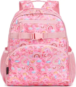 FlowFly Kids Backpack for Toddler Boys Girls, Simple Lightweight Bookbag for Daycare Kindergarten Elementary School Travel, Small Modern Bag (Medium 15''),Rainbow