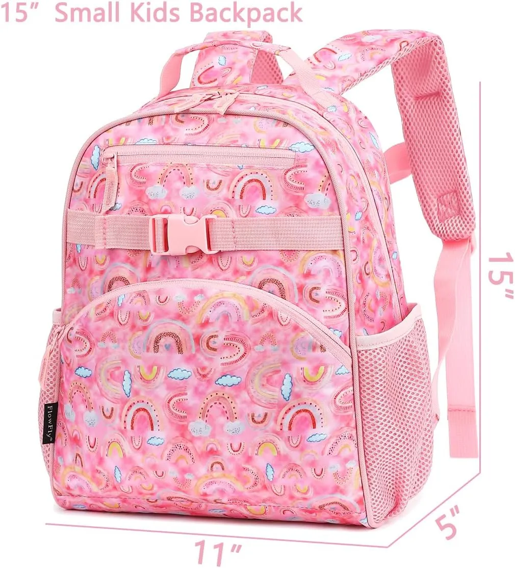 FlowFly Kids Backpack for Toddler Boys Girls, Simple Lightweight Bookbag for Daycare Kindergarten Elementary School Travel, Small Modern Bag (Medium 15''),Rainbow