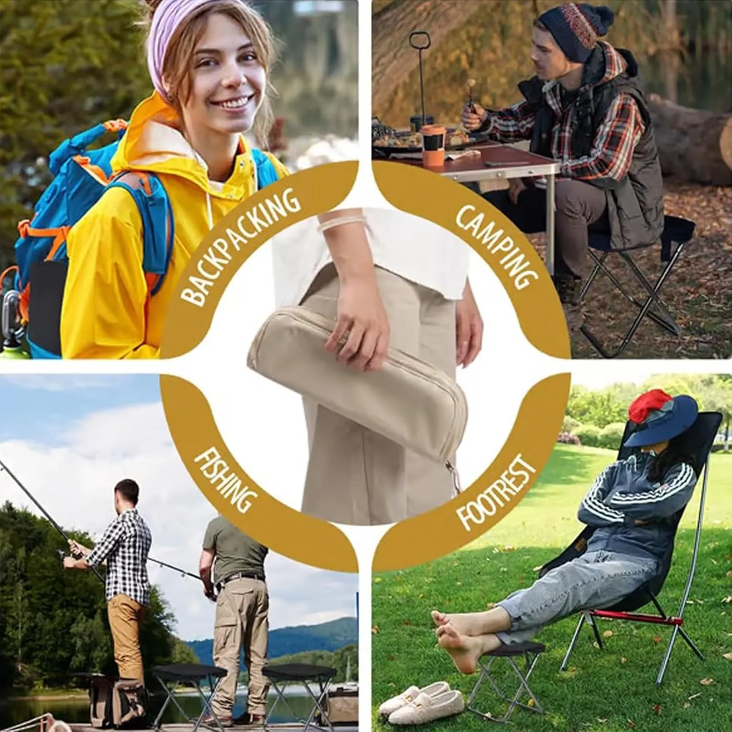 Foldable Backpack Stool, Mini Camping Collapsible Stool, 330 Lbs Capacity Sturdy Collapsible Stools with Adjustable Shoulder Strap, for Camp, Beach, Fishing, Hiking (Black, Small)