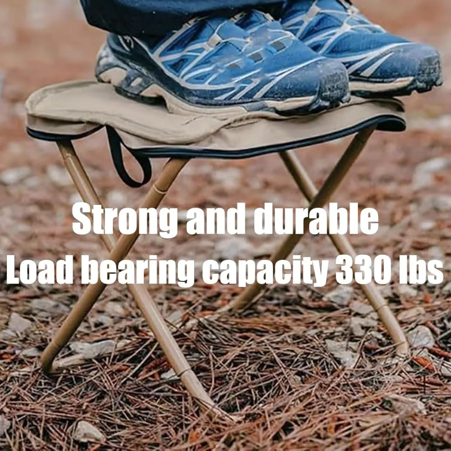 Foldable Backpack Stool, Mini Camping Collapsible Stool, 330 Lbs Capacity Sturdy Collapsible Stools with Adjustable Shoulder Strap, for Camp, Beach, Fishing, Hiking (Black, Small)