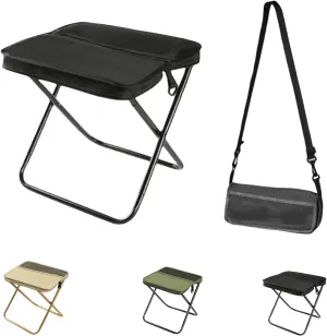 Foldable Backpack Stool, Mini Camping Collapsible Stool, 330 Lbs Capacity Sturdy Collapsible Stools with Adjustable Shoulder Strap, for Camp, Beach, Fishing, Hiking (Black, Small)