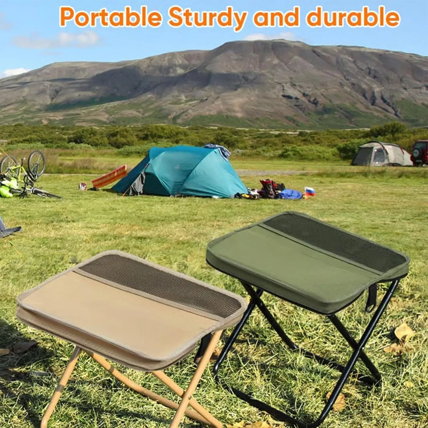 Foldable Backpack Stool, Mini Camping Collapsible Stool, 330 Lbs Capacity Sturdy Collapsible Stools with Adjustable Shoulder Strap, for Camp, Beach, Fishing, Hiking (Black, Small)