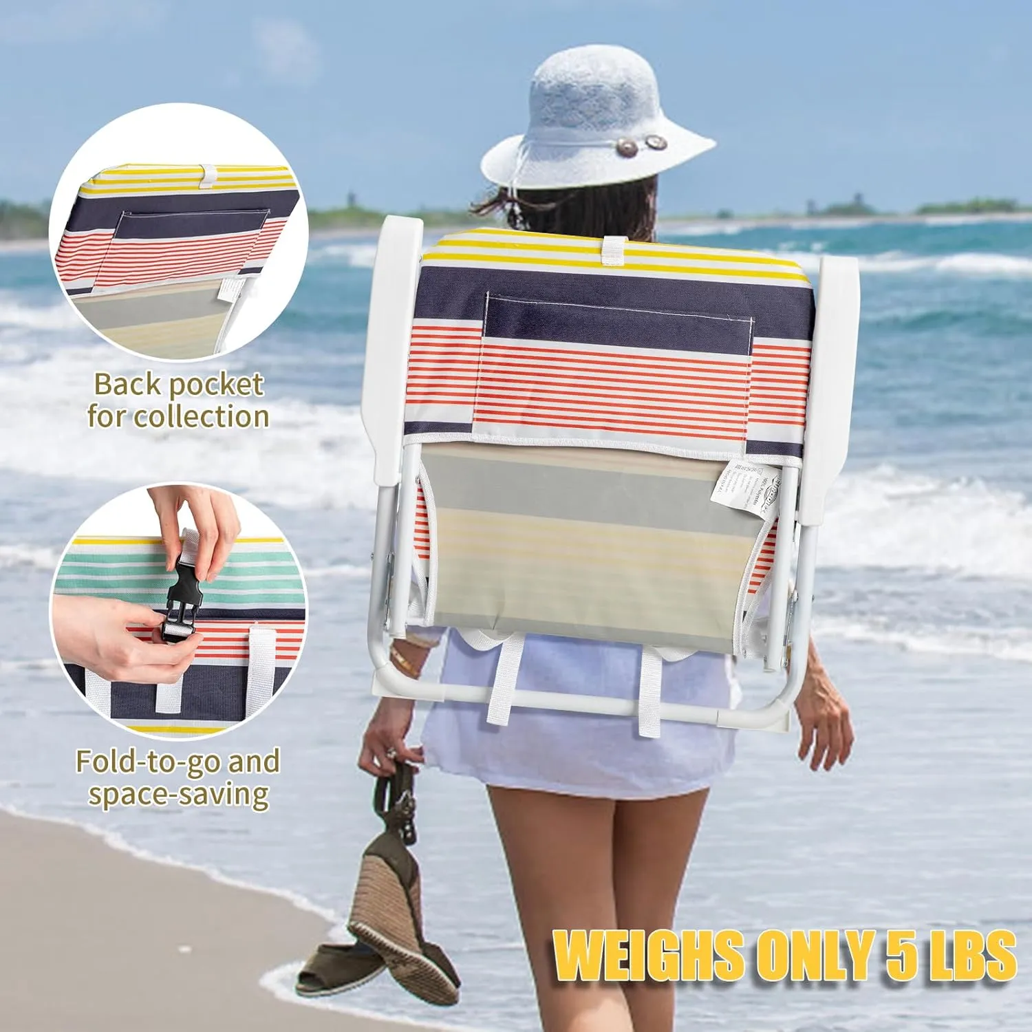 Folding Backpack Beach Chairs for Adults,Patio Lightweight Camping Chair(Only 5 Lbs),Folding Backpack Beach Chair,Portable Foldable Outdoor Camping Chair for Beach, Picnic, Barbeques,Sunbathing,Travel