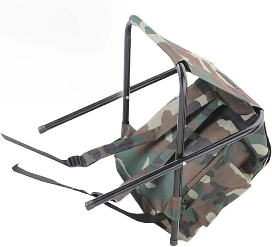Folding Camping Stool 1 Stool Backpack Compact Portable Oxygen Fabric Camo Pattern Ideal for Travel Fishing Beach