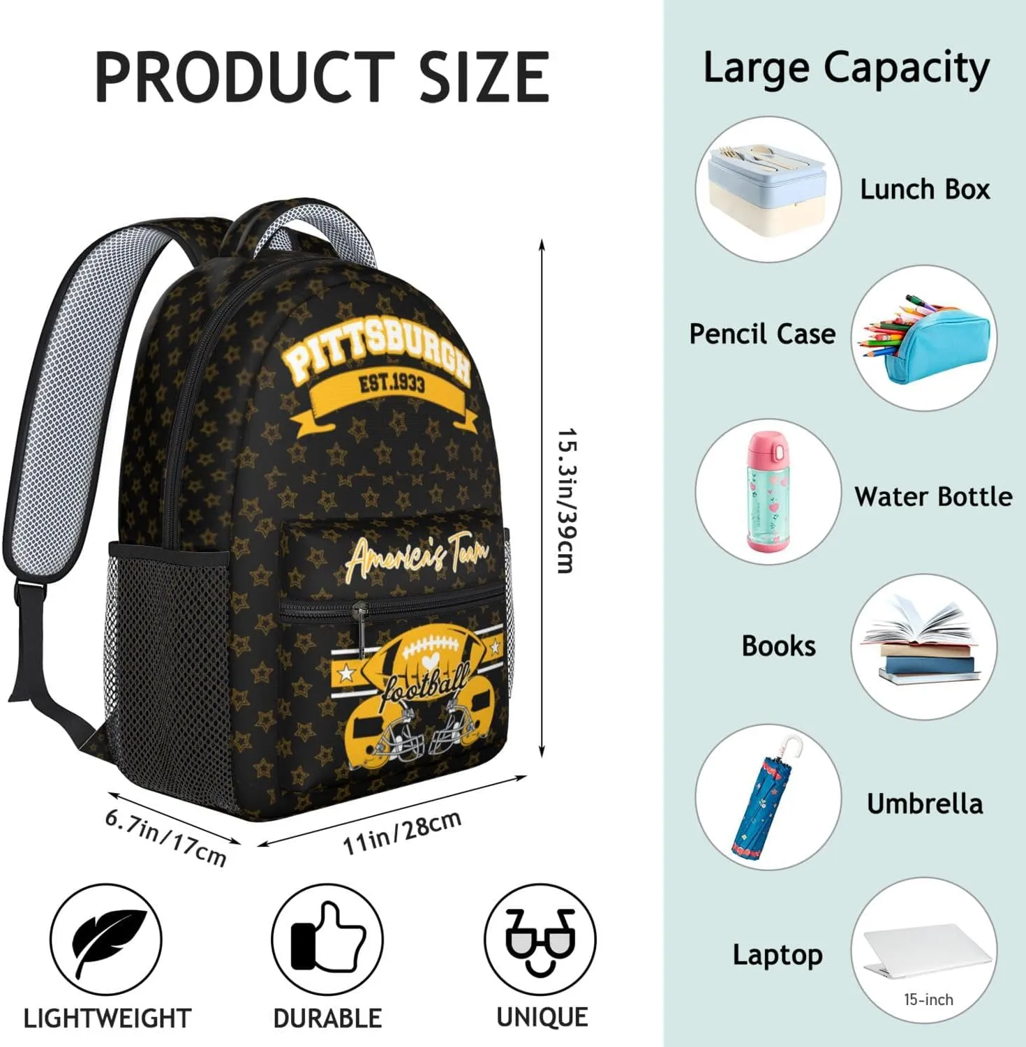 Football Backpack for Boys Girls, High Capacity Football Laptop Bag Casual Daypack For Adults Men Fan Gifts