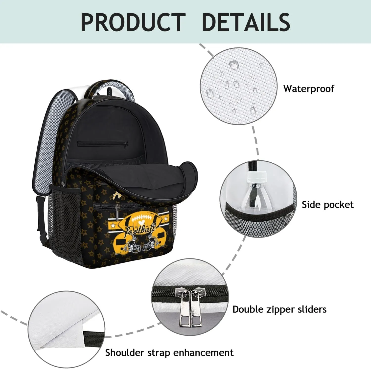 Football Backpack for Boys Girls, High Capacity Football Laptop Bag Casual Daypack For Adults Men Fan Gifts