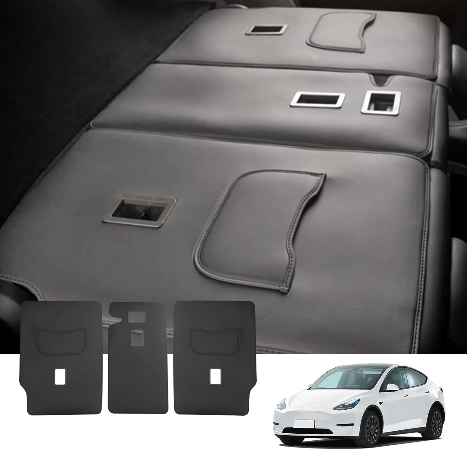 for Tesla Model Y Trunk Mat, 2023-2023,2024, Tesla Model Y 5-seat Accessory, All-Weather Leather Trunk mat, Heavy Duty Non-Slip Suitcase Protector (Rear Seat Back Protector【for Model Y】)