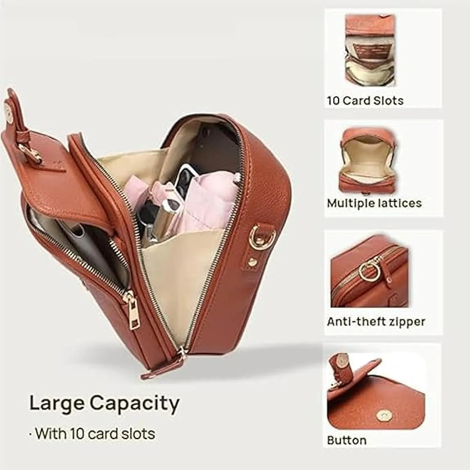 Forcipower Crossbody Bag, The Urvashi Crossbody Leather Bag with 10 Card Slots, Collaboraten1 Crossbody Leather Bag