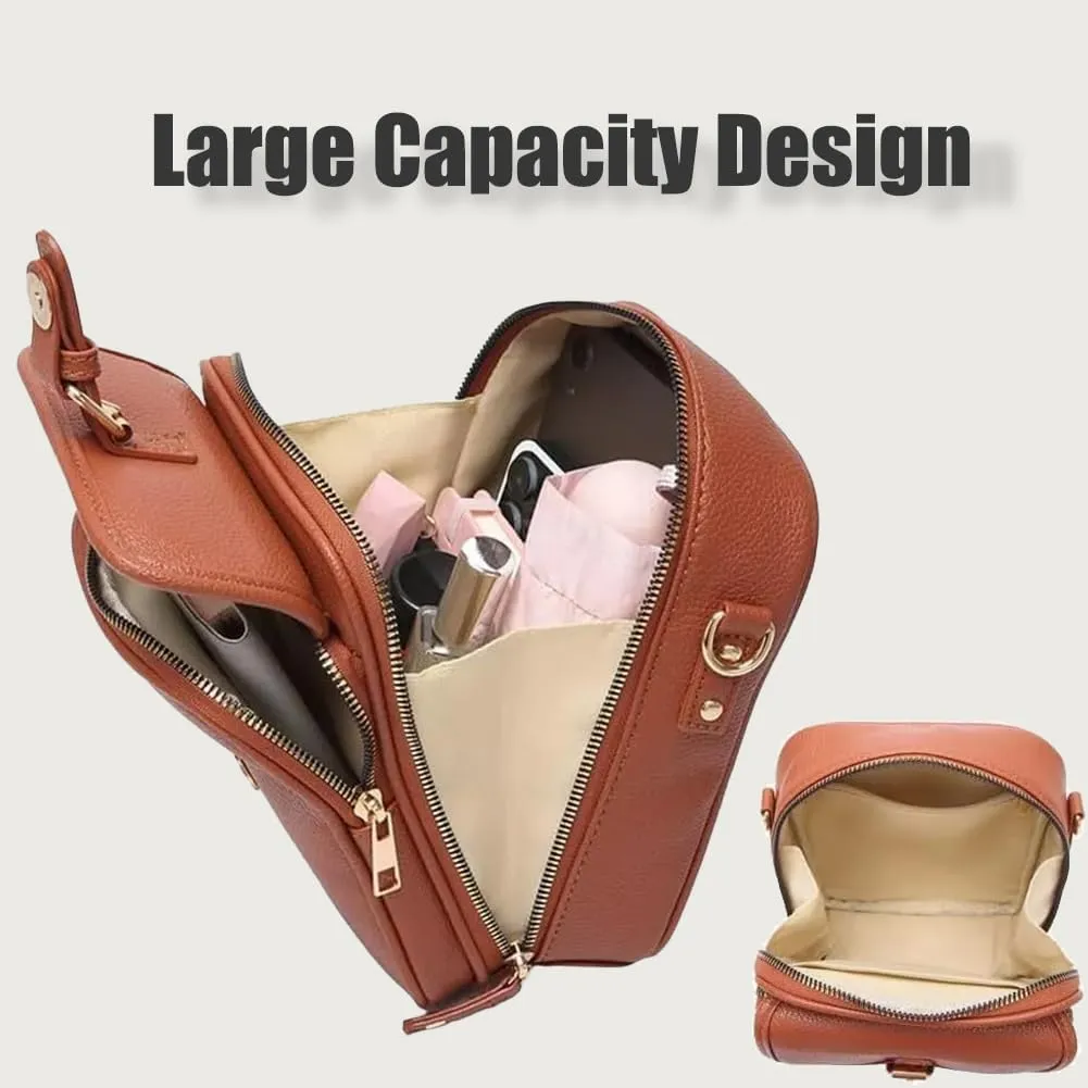 Forcipower Crossbody Bag, Urvashi Crossbody Leather Bag Rfid, Vintage Double Layer Leather Messenger Bag