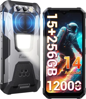 FOSSIBOT F106 Pro Rugged Smartphone Unlocked, 15 256GB Storage 12000mAh Battery 6.58” FHD  Screen 48MP 20MP 16MP Camera Android 14 110db Big Speaker 512LM Camp Light IP68/IP69K 4G Dual SIM NFC OTG
