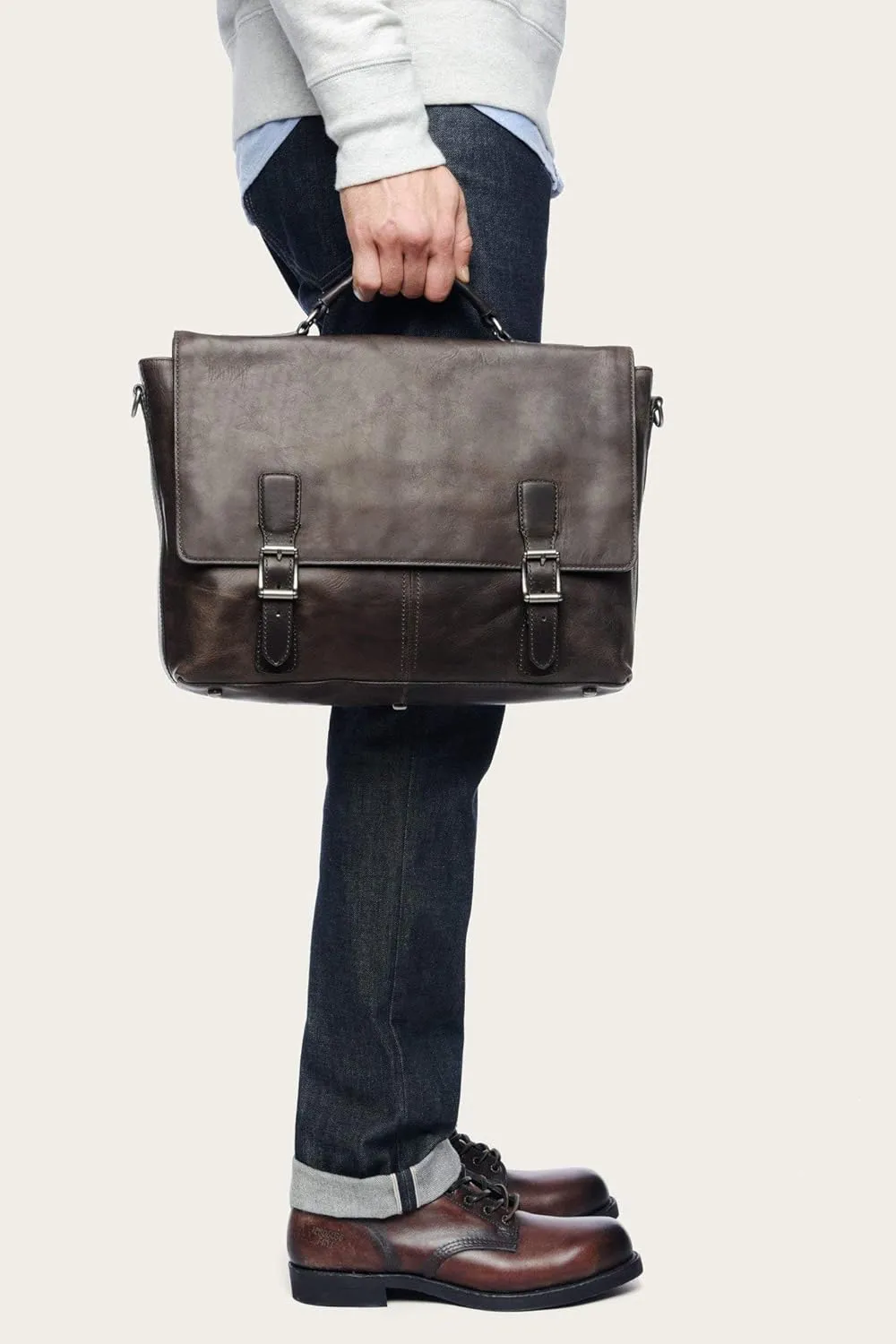 FRYE Men's Logan Top Handle Messenger Bag, Dark Brown, One Size