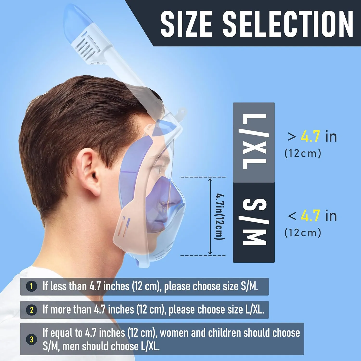 Full Face Snorkel Mask, Snorkeling Gear with Detachable Camera Mount,Panoramic 180° View, Anti-Fog Anti-Leak Snorkling Set for Man and Women