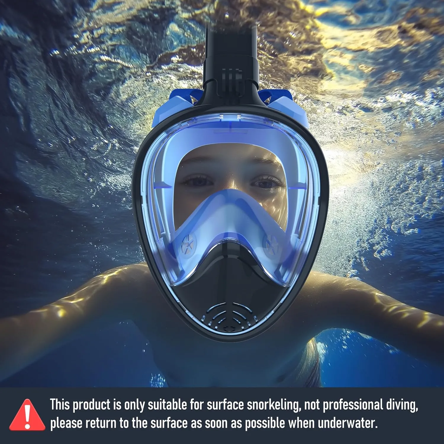 Full Face Snorkel Mask, Snorkeling Gear with Detachable Camera Mount,Panoramic 180° View, Anti-Fog Anti-Leak Snorkling Set for Man and Women