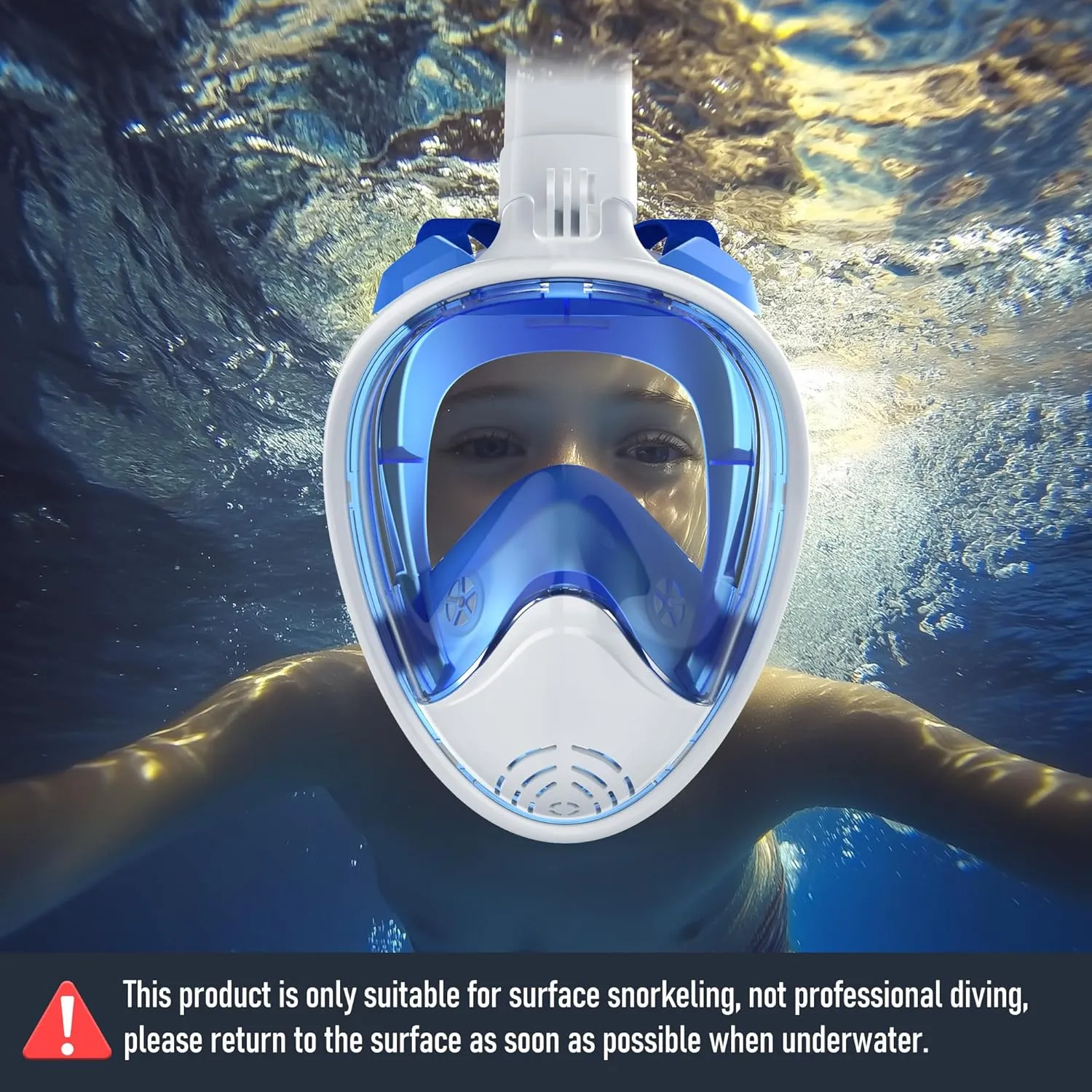 Full Face Snorkel Mask, Snorkeling Gear with Detachable Camera Mount,Panoramic 180° View, Anti-Fog Anti-Leak Snorkling Set for Man and Women