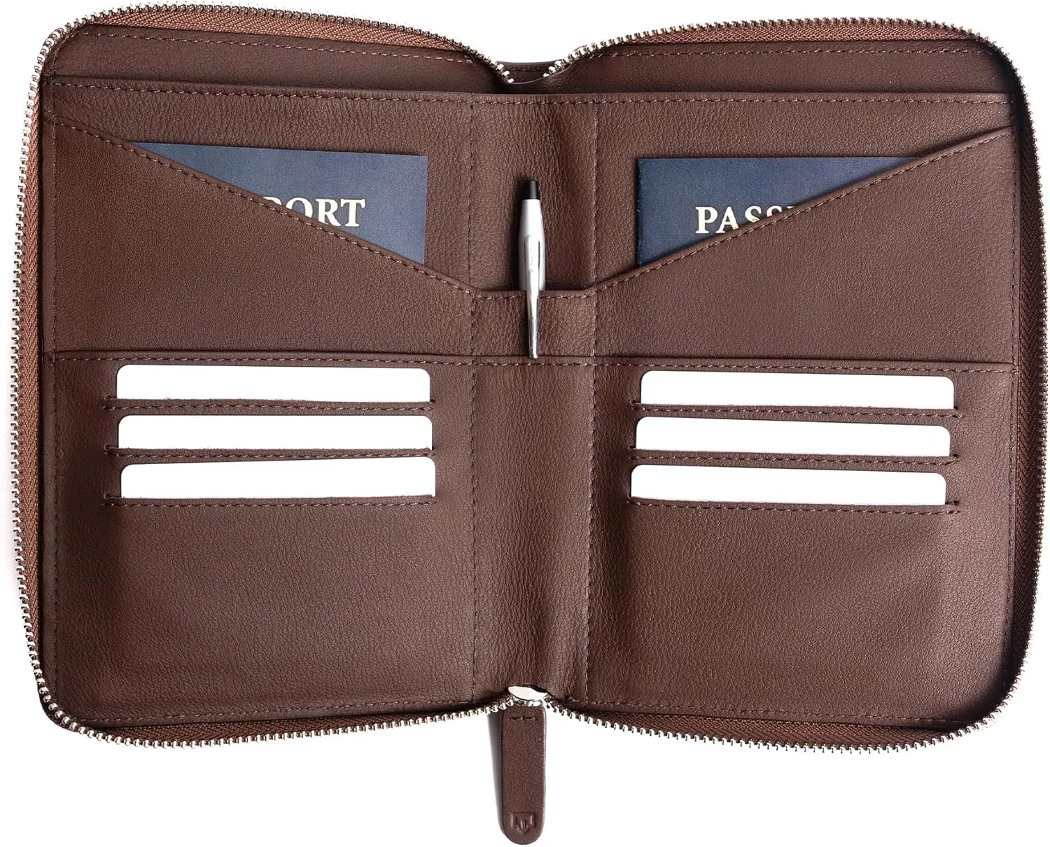 Full Grain Leather Family Passport Holder for 2-4 Passports - RFID Passport Holder and Travel Document Organizer - Large Leather Travel Wallet for Couples and Families - Brown
