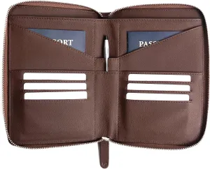 Full Grain Leather Family Passport Holder for 2-4 Passports - RFID Passport Holder and Travel Document Organizer - Large Leather Travel Wallet for Couples and Families - Brown