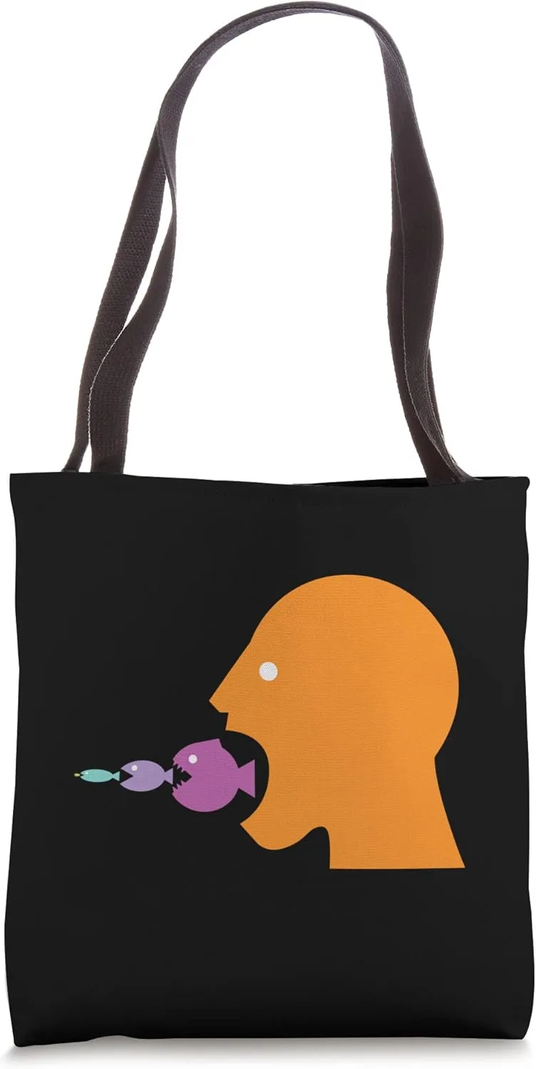 Funny Man Eats Big Fish, Small Fishes & Plankton Chain Tote Bag
