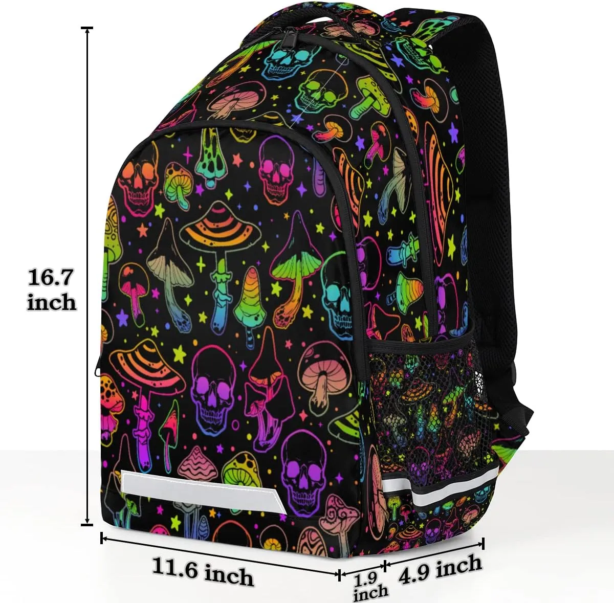 Funny Sugar Skull School Backpack for Girl Boy Teen Rainbow Mushroom Student Bookbag for Elementary Primary Junior School Bags College Travel Daypack Laptop Backpack for Men Women