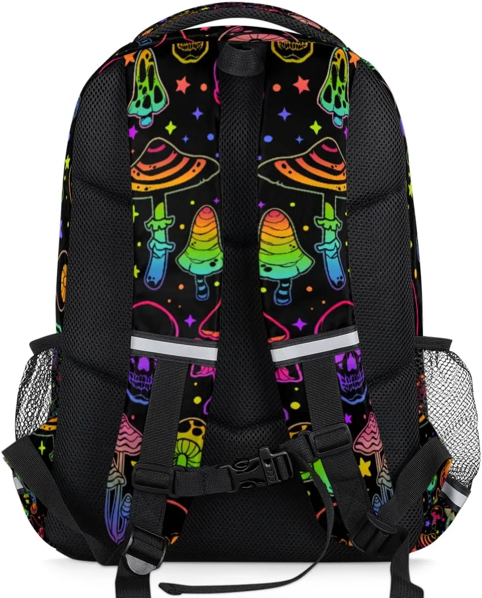 Funny Sugar Skull School Backpack for Girl Boy Teen Rainbow Mushroom Student Bookbag for Elementary Primary Junior School Bags College Travel Daypack Laptop Backpack for Men Women