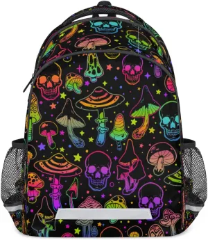 Funny Sugar Skull School Backpack for Girl Boy Teen Rainbow Mushroom Student Bookbag for Elementary Primary Junior School Bags College Travel Daypack Laptop Backpack for Men Women