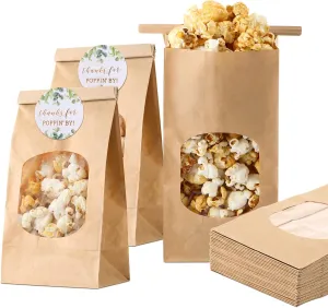 Funnymoom 48 Pcs Thanks for Poppin' by to Celebrate Paper Popcorn Bags for Party with 48 Round Popcorn Stickers Engaged Container Wedding Bags Bridal Shower