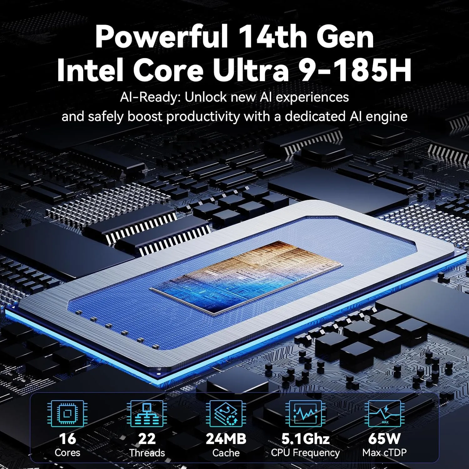 GEEKOM IT1 Mega AI Mini PC 14th Gen Intel Ultra 9 185H(Up to 5.1Ghz) Mini Computer Dual LAN 32GB DDR5 5600Mhz RAM 2TB NVMe SSD Mini Desktop Intel ARC Gpu/AI NPU/WiFi 7/BT5.4/8K/Win11Pro