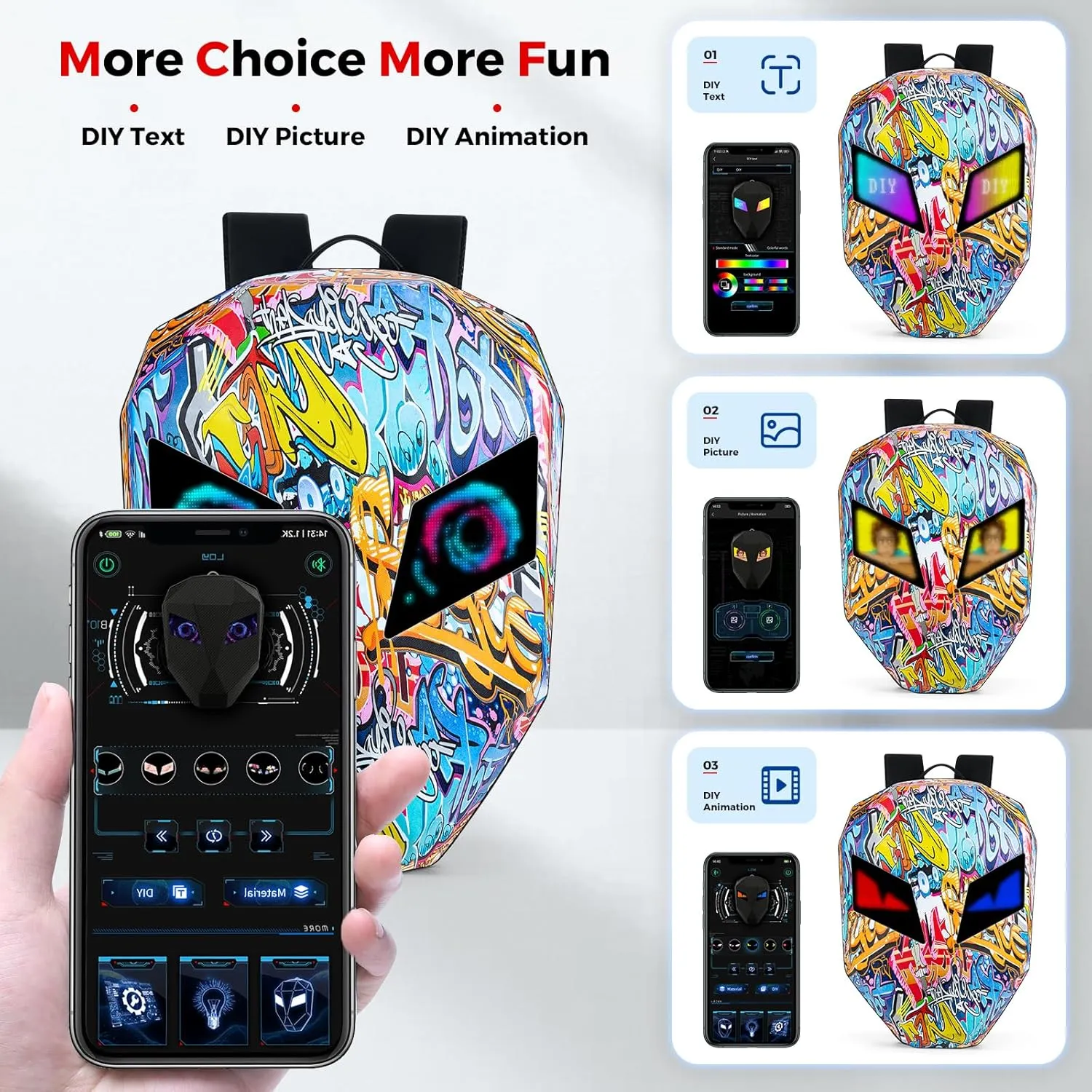 Gelrova Knight Eyes LED Motorcycle Backpack, Riding Backpack Motorbike Laptop Bag - Big Size 19inch - Graffiti