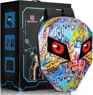 Gelrova Knight Eyes LED Motorcycle Backpack, Riding Backpack Motorbike Laptop Bag - Big Size 19inch - Graffiti