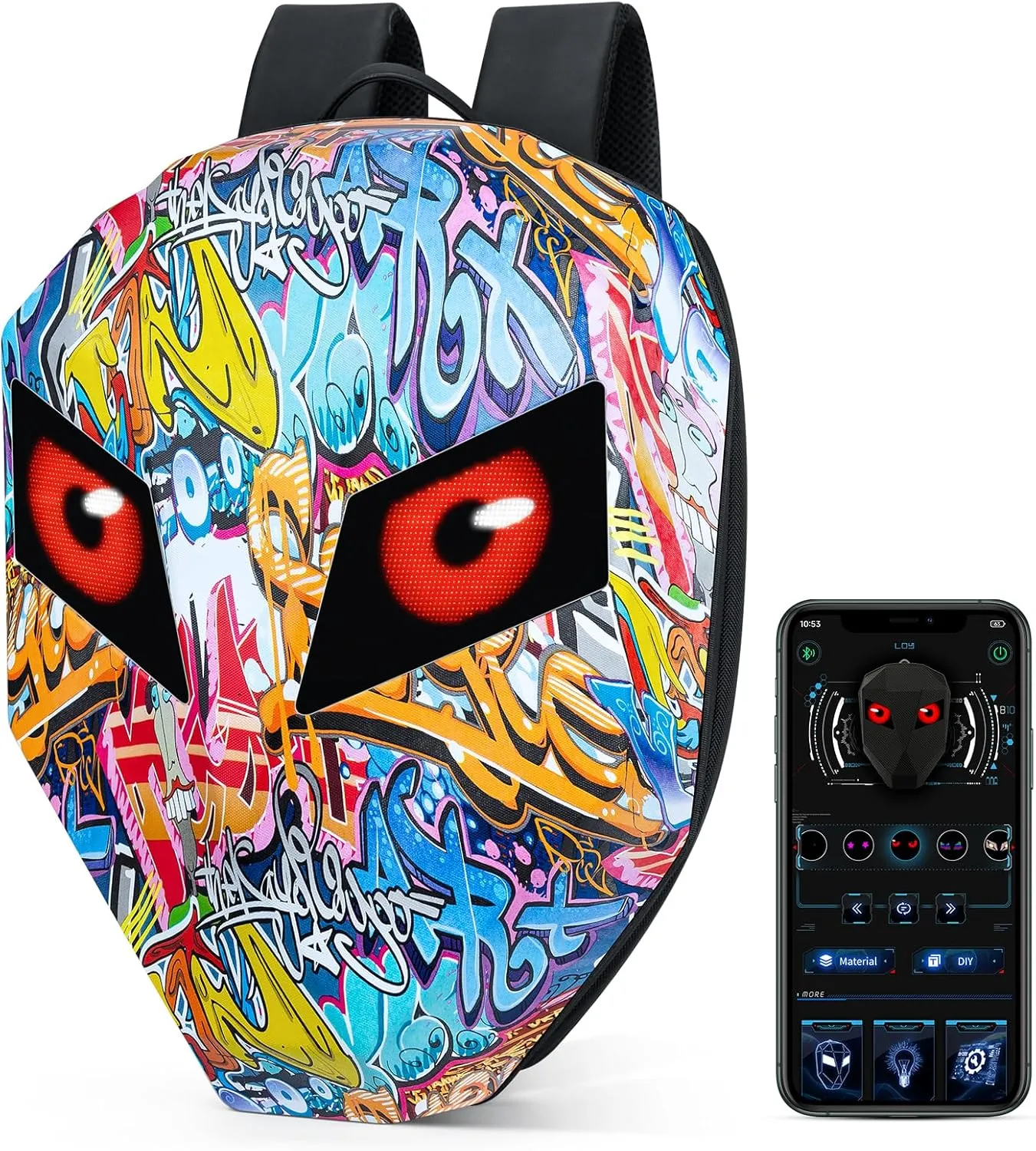 Gelrova Knight Eyes LED Motorcycle Backpack, Riding Backpack Motorbike Laptop Bag - Big Size 19inch - Graffiti