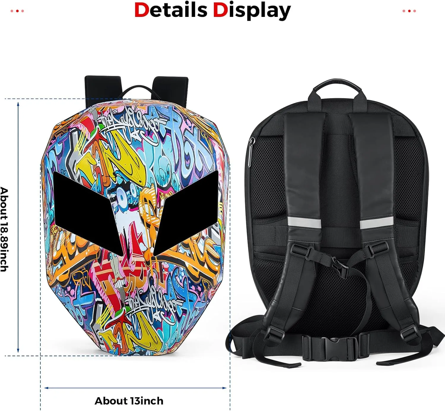 Gelrova Knight Eyes LED Motorcycle Backpack, Riding Backpack Motorbike Laptop Bag - Big Size 19inch - Graffiti
