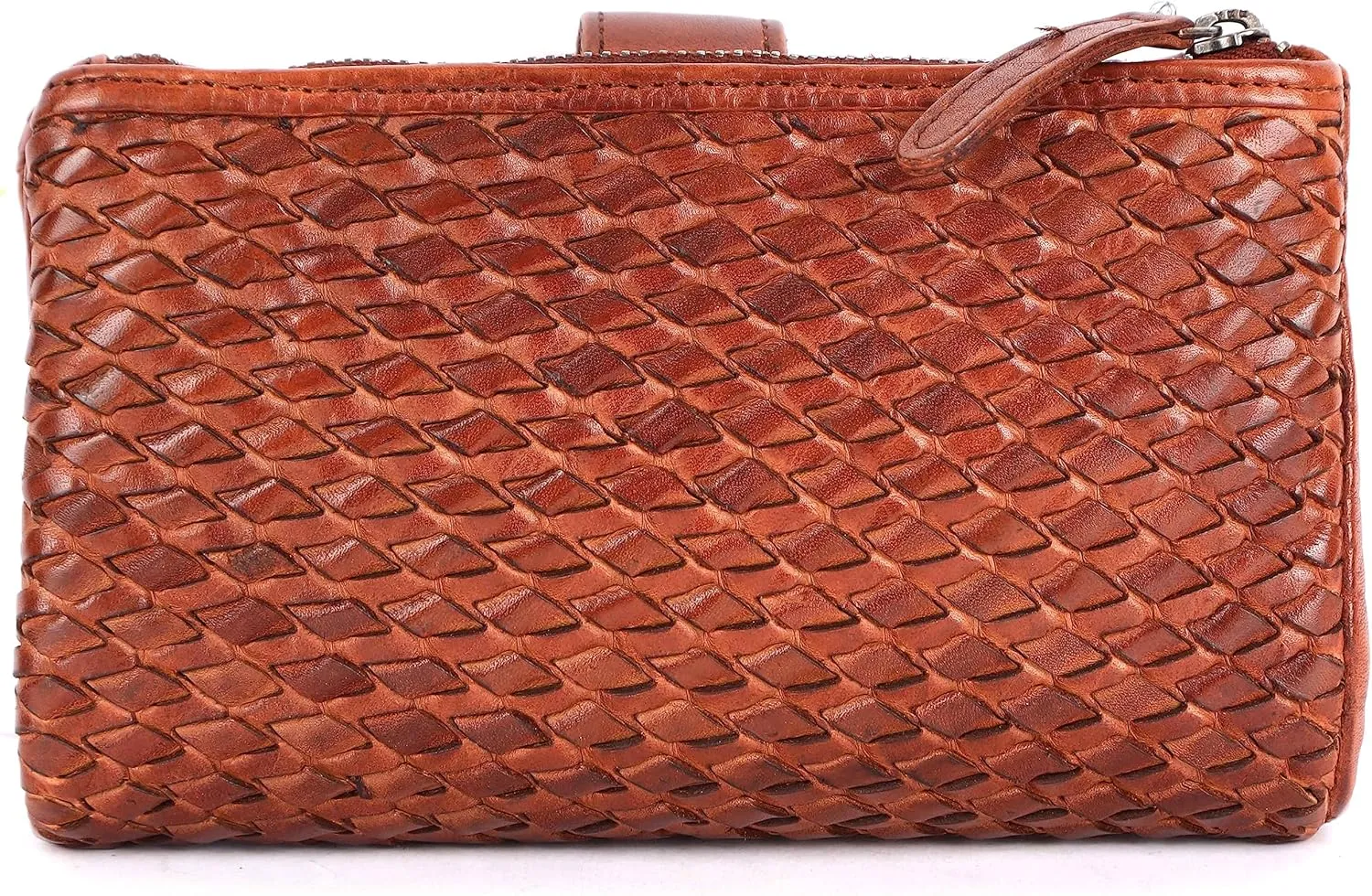 Genuine Leather Wallets for Women, Small Wallet for Ladies Zipper Coin Purse Credit Card Holder with Strap (VL-163-COGNAC)