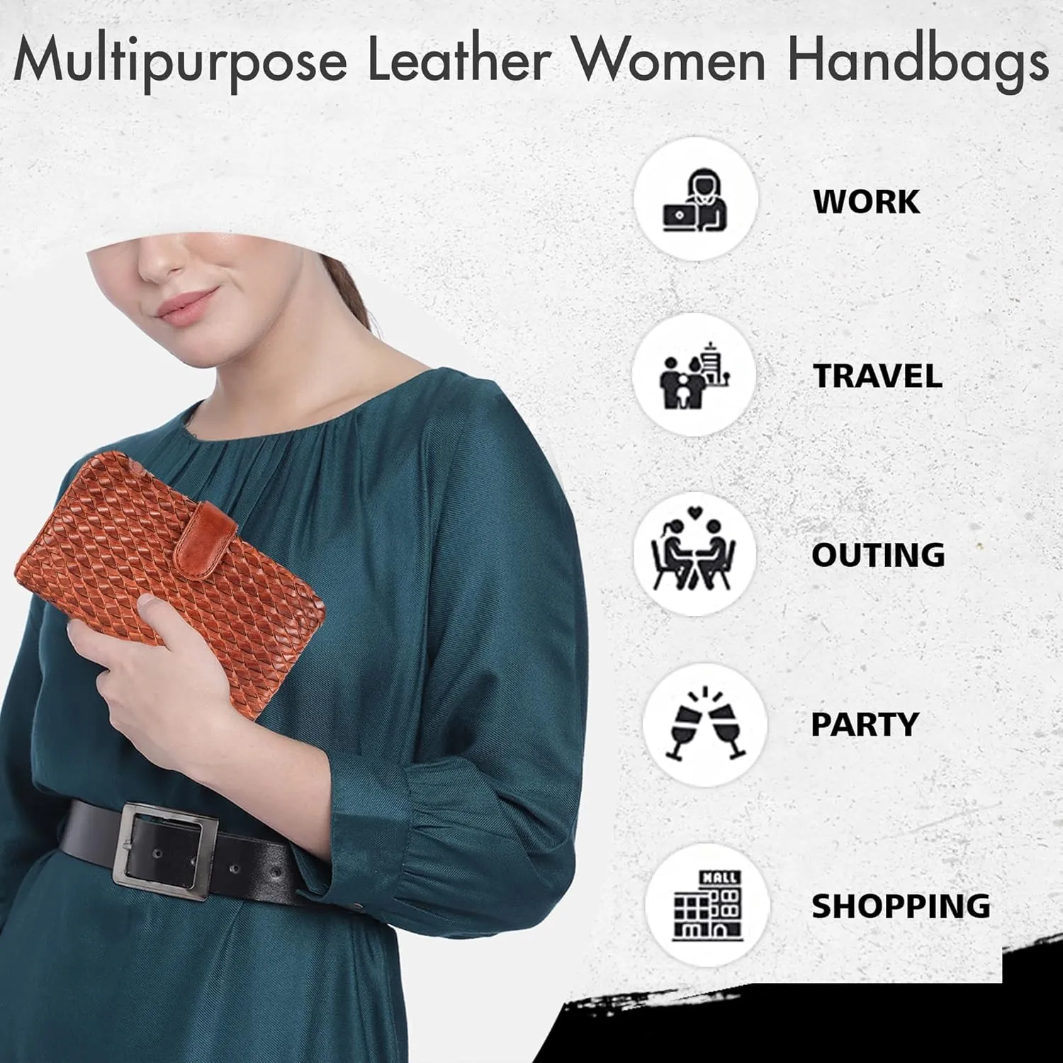 Genuine Leather Wallets for Women, Small Wallet for Ladies Zipper Coin Purse Credit Card Holder with Strap (VL-163-COGNAC)