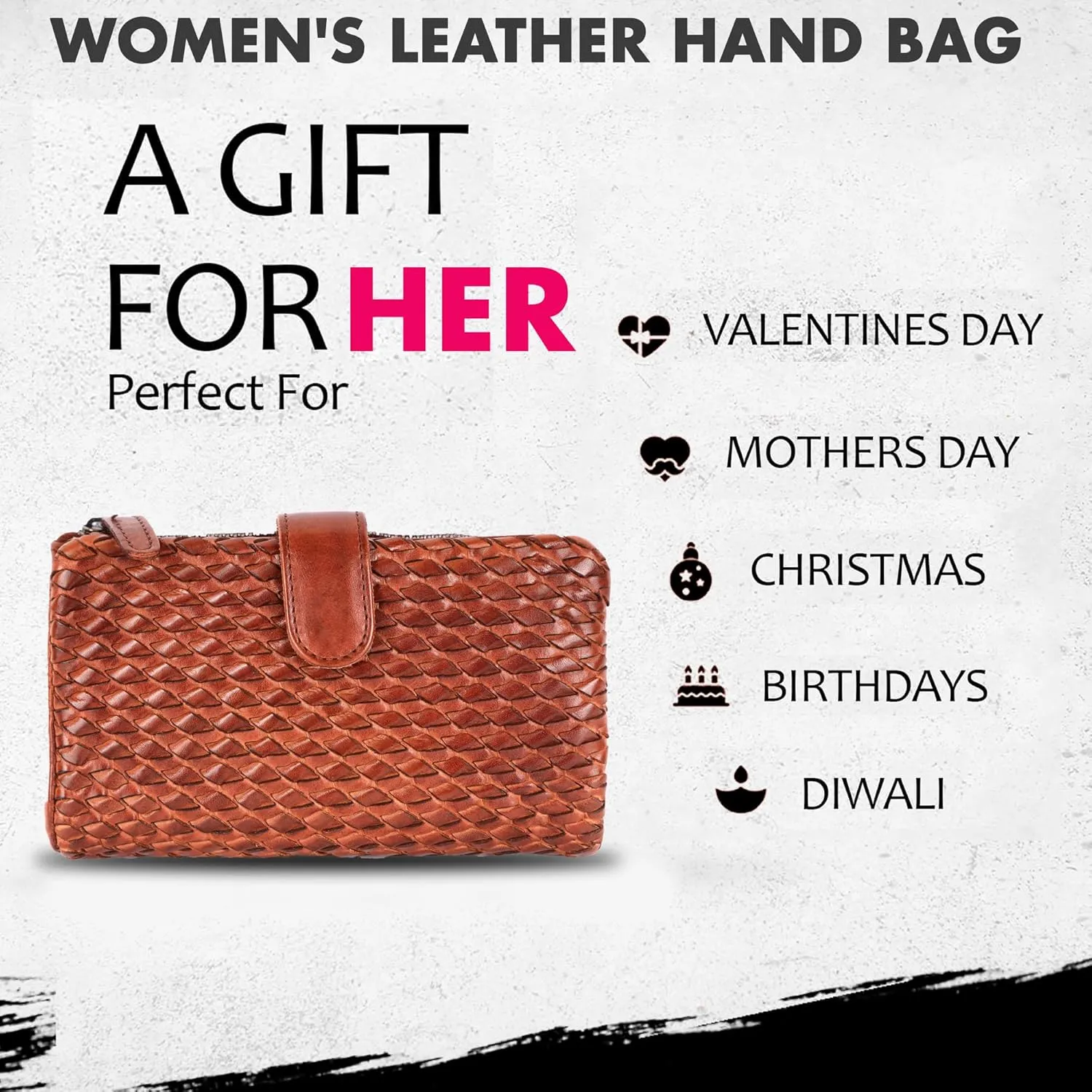 Genuine Leather Wallets for Women, Small Wallet for Ladies Zipper Coin Purse Credit Card Holder with Strap (VL-163-COGNAC)
