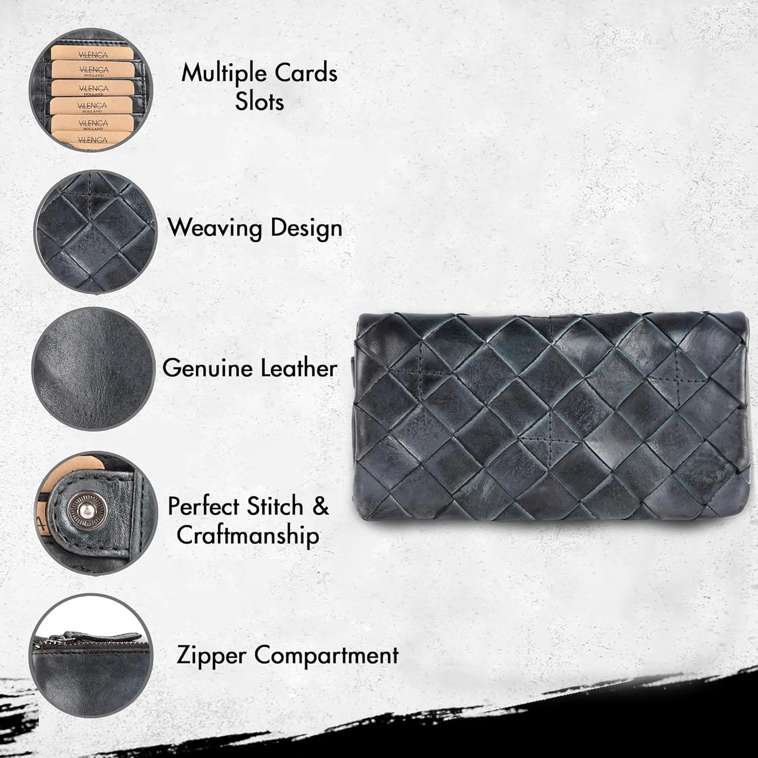 Genuine Leather Wallets for Women, Small Wallet for Ladies Zipper Coin Purse Credit Card Holder with Strap (VL-167-GREY)