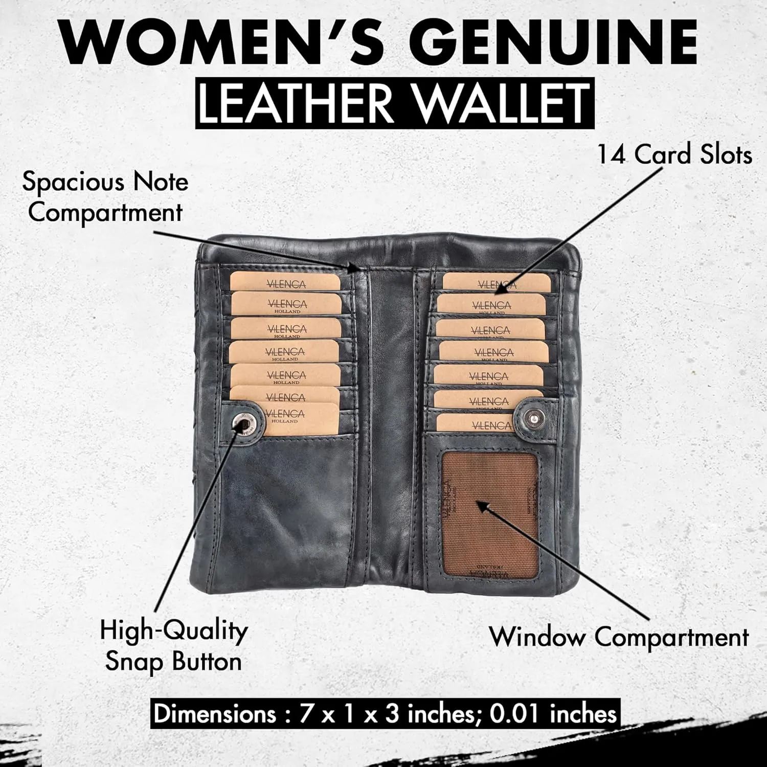 Genuine Leather Wallets for Women, Small Wallet for Ladies Zipper Coin Purse Credit Card Holder with Strap (VL-167-GREY)