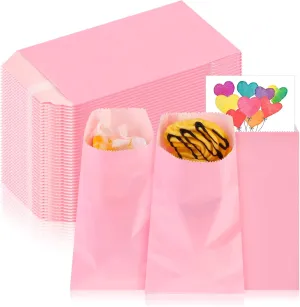 Geyee 200 Pcs Pink Small Paper Treat Sacks 3.1 x 5.9 Inches Candy Buffet Bags Small Flat Kraft Paper Bags Bulk for Snack Cookie Popcorn Candy Sandwich Gift Party