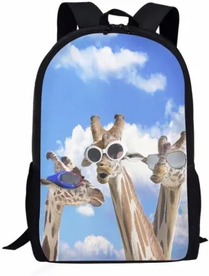GIFTPUZZ Blue Sky Giraffe Print Backpack Kids School Bag for Boys Girls Elementary School Students Bookbag Preschool Children Lightweight Large 17" Rucksack Travel Fashion Shoulder Bag Knapsack