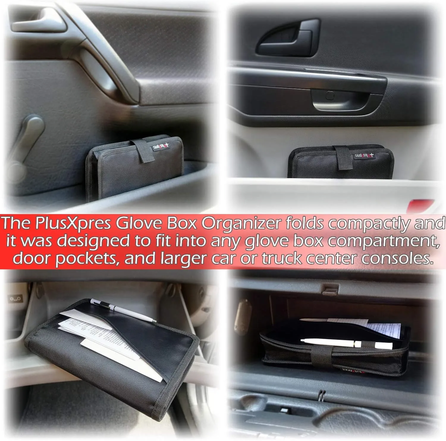 Glove Box Compartment Organizer - Car Document Holder - Owner Manual Case Pouch - Vehicle Storage Wallet for Registration & Insurance Card - Premium Auto Paperwork Holder - Log Book included - Black
