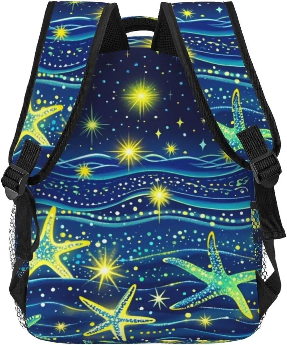 Glow in the Dark Starfish Star Moon Sparkle Adult Backpacks 15 Inch Laptop Backpack Double Shoulder Bag for Work Travel Gifts