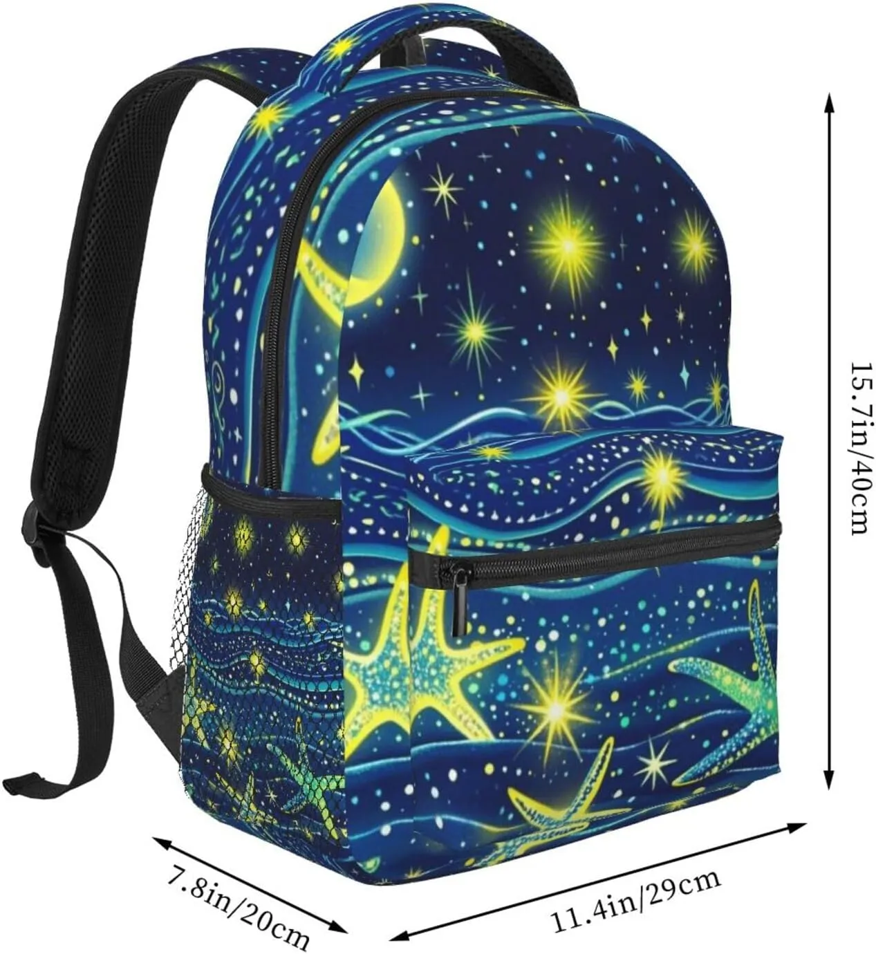 Glow in the Dark Starfish Star Moon Sparkle Adult Backpacks 15 Inch Laptop Backpack Double Shoulder Bag for Work Travel Gifts