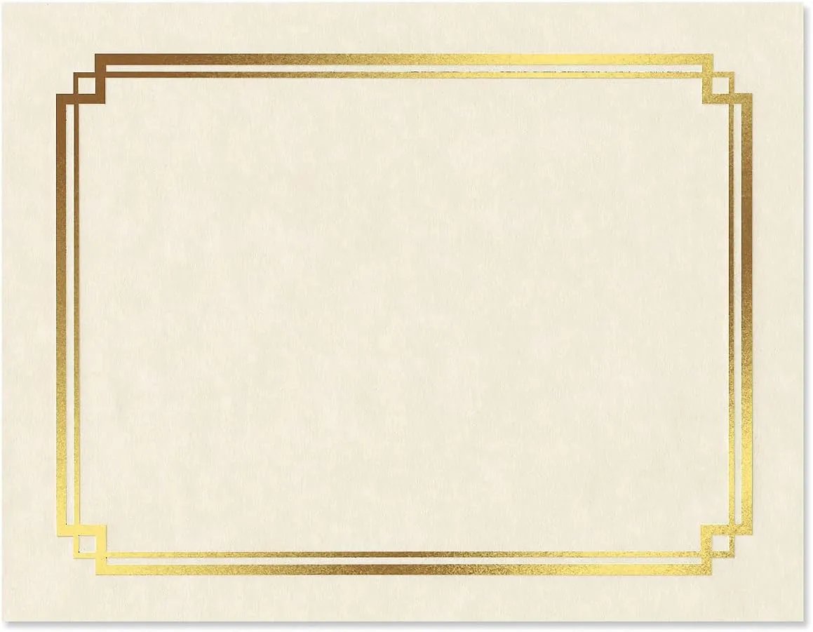 Gold Foil on Cream Certificate Paper - Pack of 25, 8-1/2" x 11" Parchment, Laser & Inkjet Printer Compatible, for Office, Business Awards, Graduation, School Diplomas