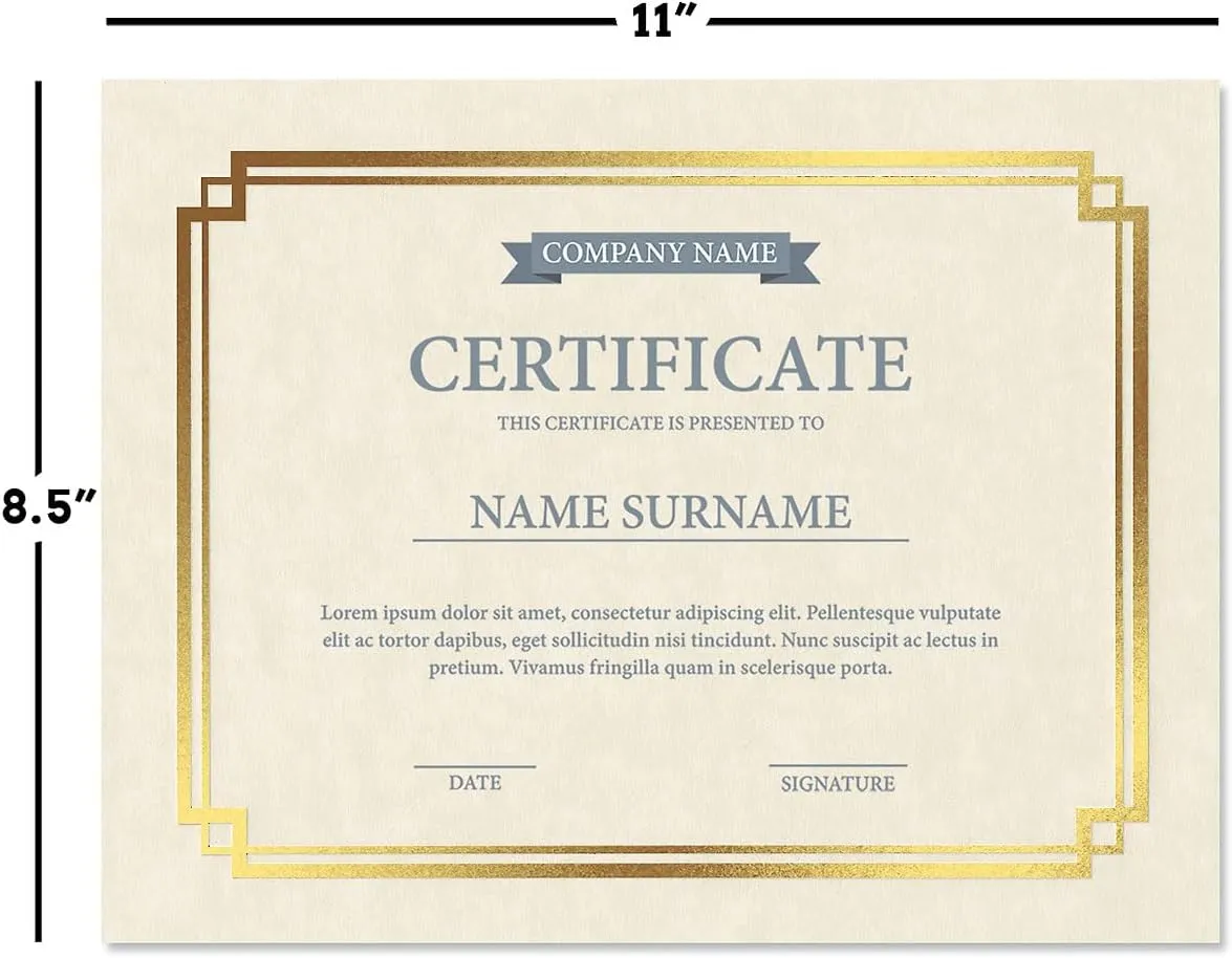 Gold Foil on Cream Certificate Paper - Pack of 25, 8-1/2" x 11" Parchment, Laser & Inkjet Printer Compatible, for Office, Business Awards, Graduation, School Diplomas