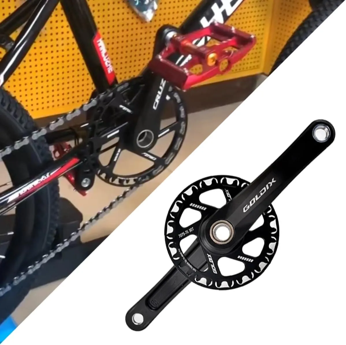 GOLDIX Cranksets 160mm Hollow Integrated Crankarms 28/30/32/34/36T Chainring Aluminum Alloy Crankset for 7-12 Speed Children's Folding Bicycle with Bearing (Color : 30T, Size : 155mm)