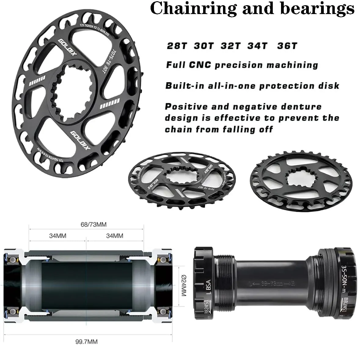 GOLDIX Cranksets 160mm Hollow Integrated Crankarms 28/30/32/34/36T Chainring Aluminum Alloy Crankset for 7-12 Speed Children's Folding Bicycle with Bearing (Color : 30T, Size : 155mm)